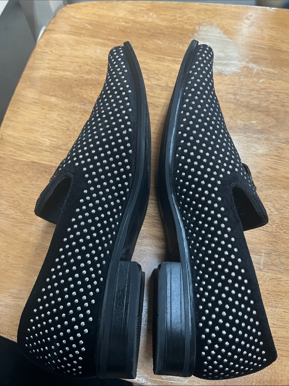 Stacy Adams Black Velvet Studded Slip-On Loafers - Picture 10 of 11